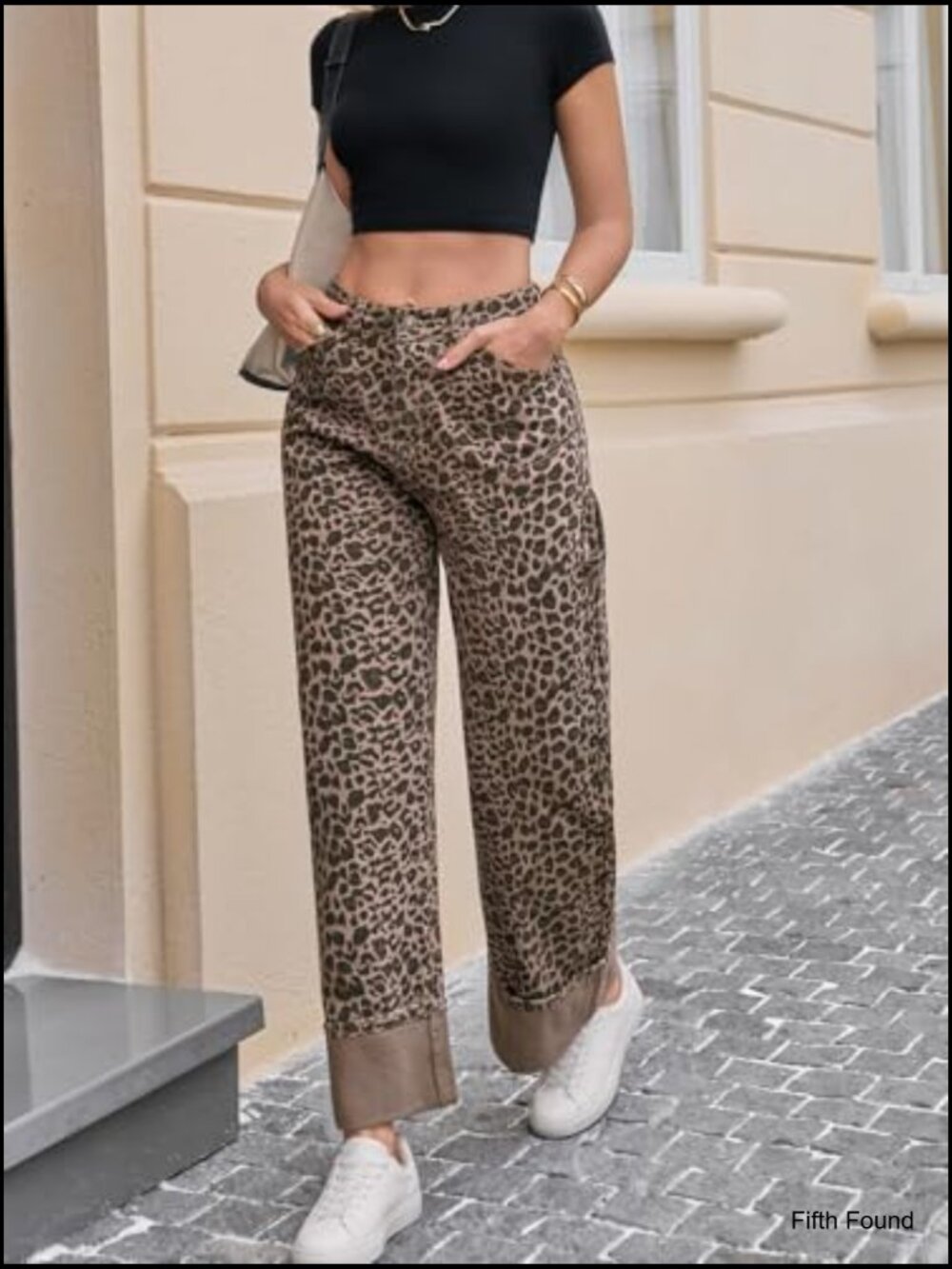 Striped Wide Leg Baggy Boyfriend Jeans High Waisted Cuffed Denim Pants - Picture 6 of 7